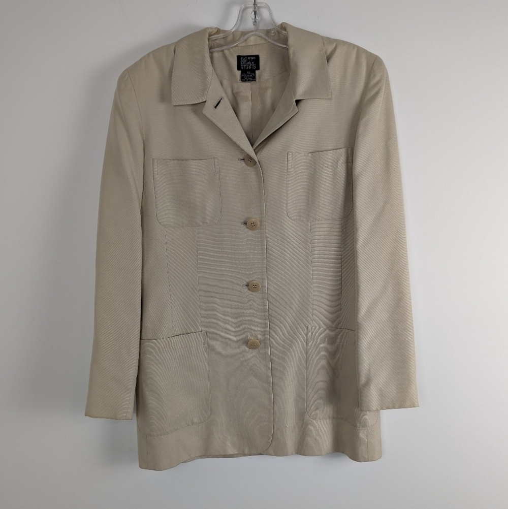 Morgan Taylor Studio Beige Textured Silk Jacket - Size 10